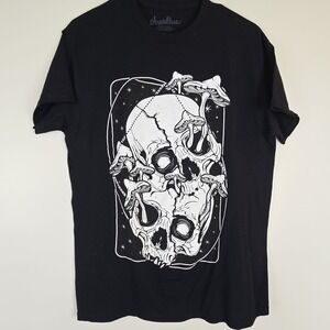 Threadless Black‎ & White Graphic Tshirt Skulls And Mushrooms Men's Medium.A130